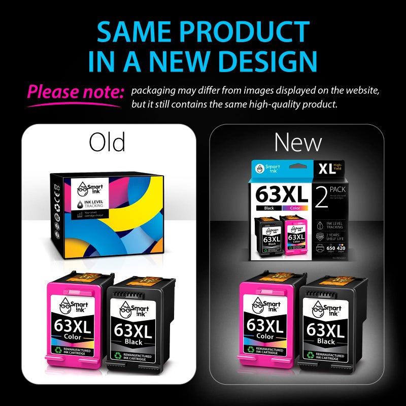 Smart Ink Remanufactured Ink Cartridges Replacement for HP 63 XL HP 63XL Black and Color 2 Combo Pack for Officejet 3830 4650 5255 5258 5200 4652 4655 Deskjet 3630 3632 1112 2132 Envy 4520 4512 3637 - Image 2